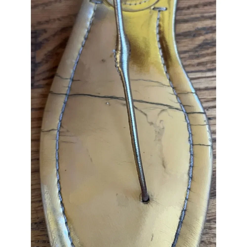 PRADA Milano Gold Strap Flat Sandals Shoes  Women's Size EU 38 US 7.5